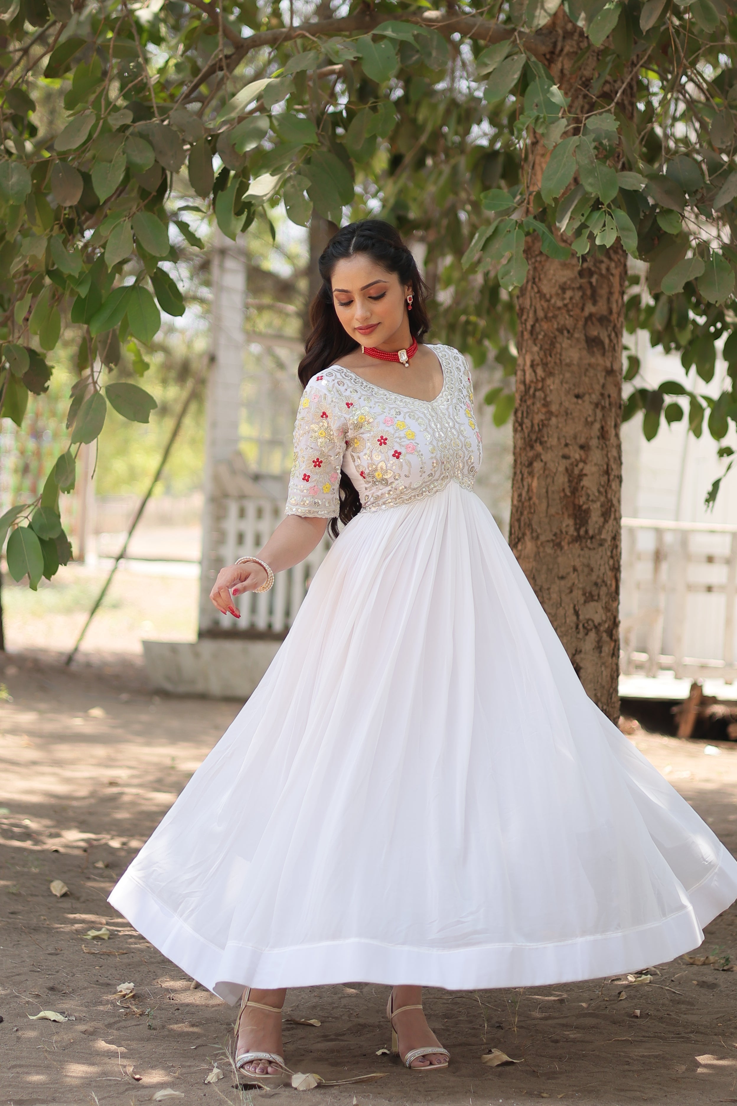 Teeya Creation White Color Faux Georgette Embroidery Work Fully Stitched Kurti | Grocsy