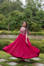Teeya Creation Pink Color Faux Georgette Embroidery Work Fully Stitched Kurti | Grocsy