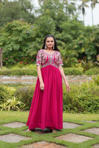 Teeya Creation Pink Color Faux Georgette Embroidery Work Fully Stitched Kurti | Grocsy