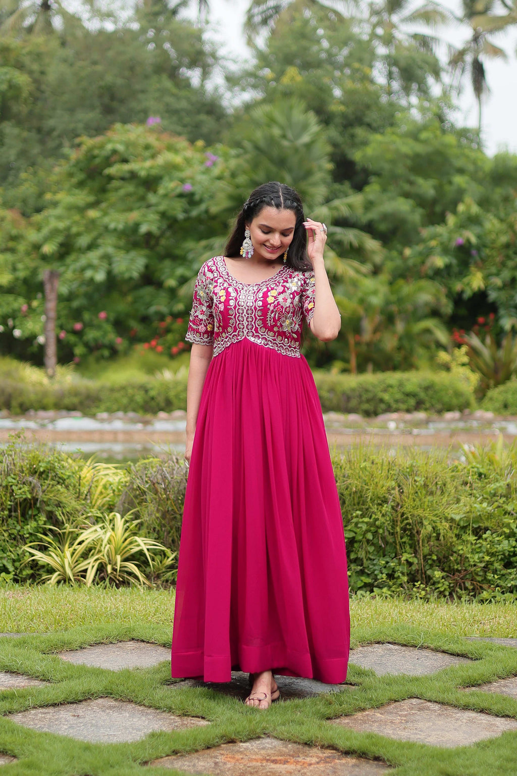 Teeya Creation Pink Color Faux Georgette Embroidery Work Fully Stitched Kurti | Grocsy