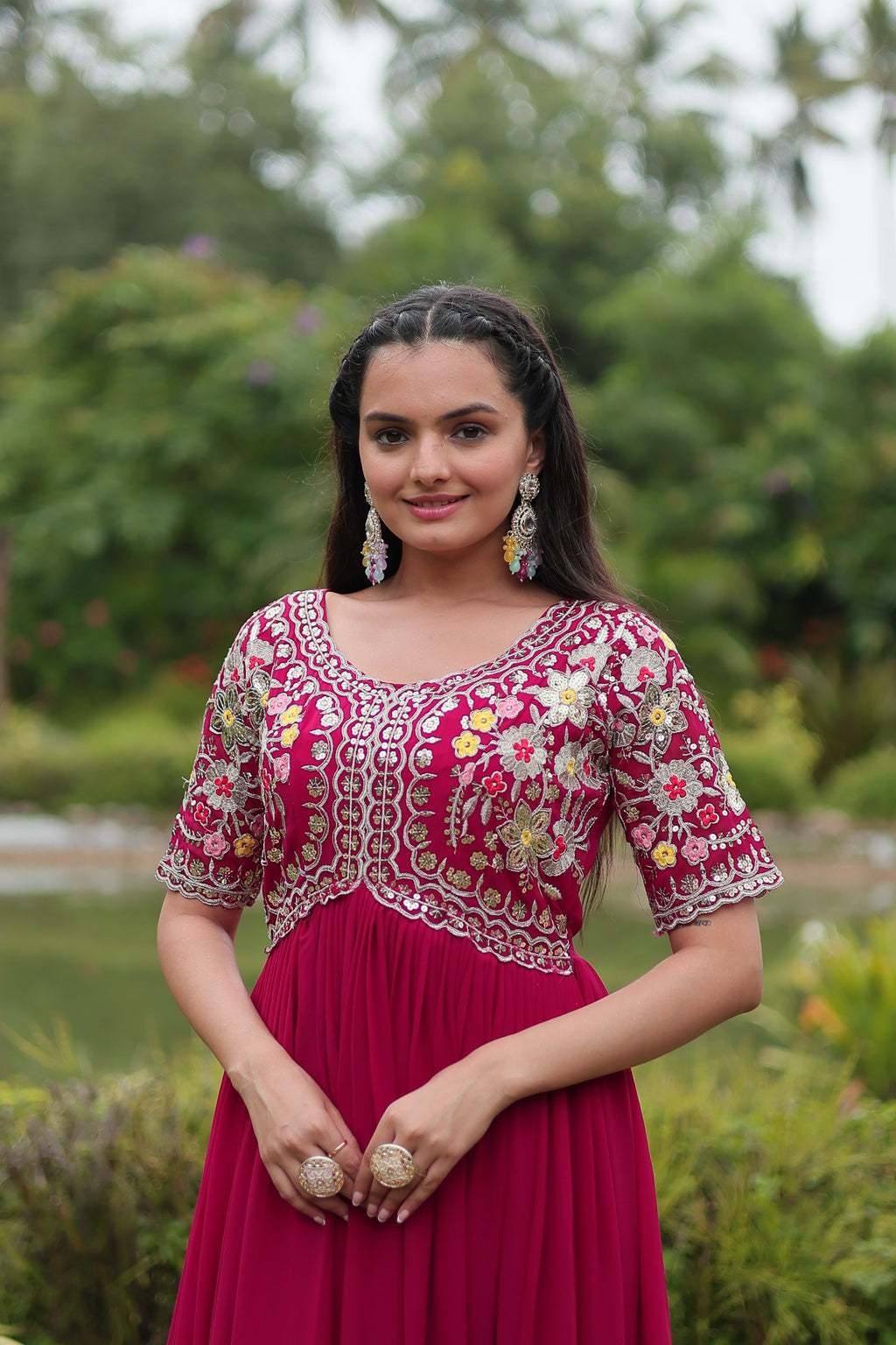 Teeya Creation Pink Color Faux Georgette Embroidery Work Fully Stitched Kurti | Grocsy