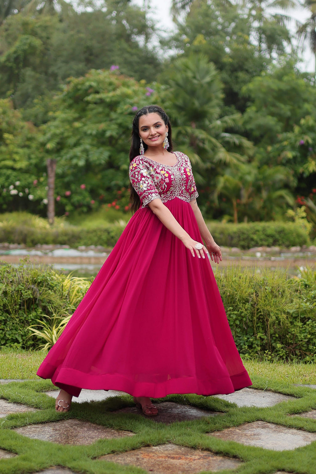 Teeya Creation Pink Color Faux Georgette Embroidery Work Fully Stitched Kurti | Grocsy