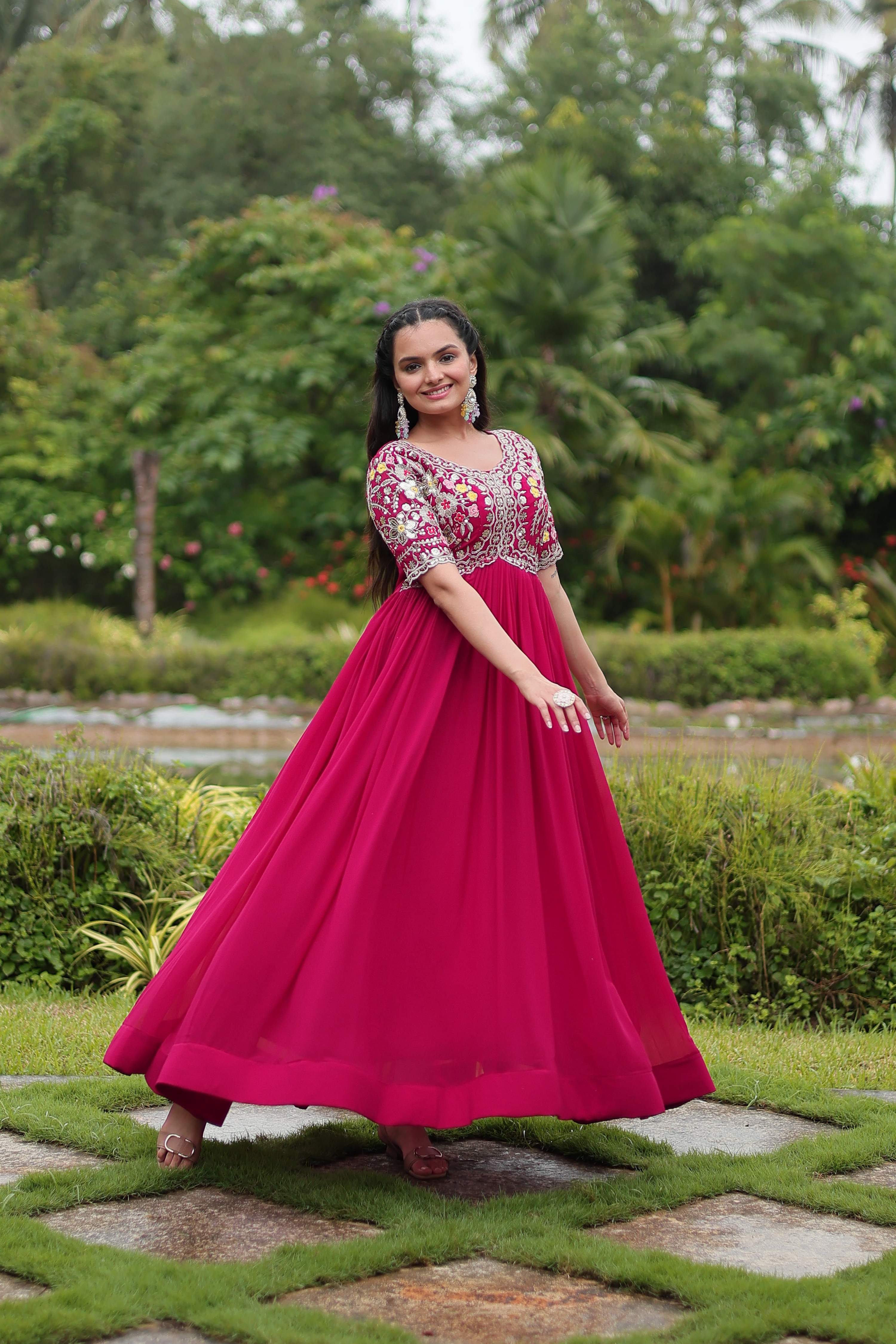 Teeya Creation Pink Color Faux Georgette Embroidery Work Fully Stitched Kurti | Grocsy