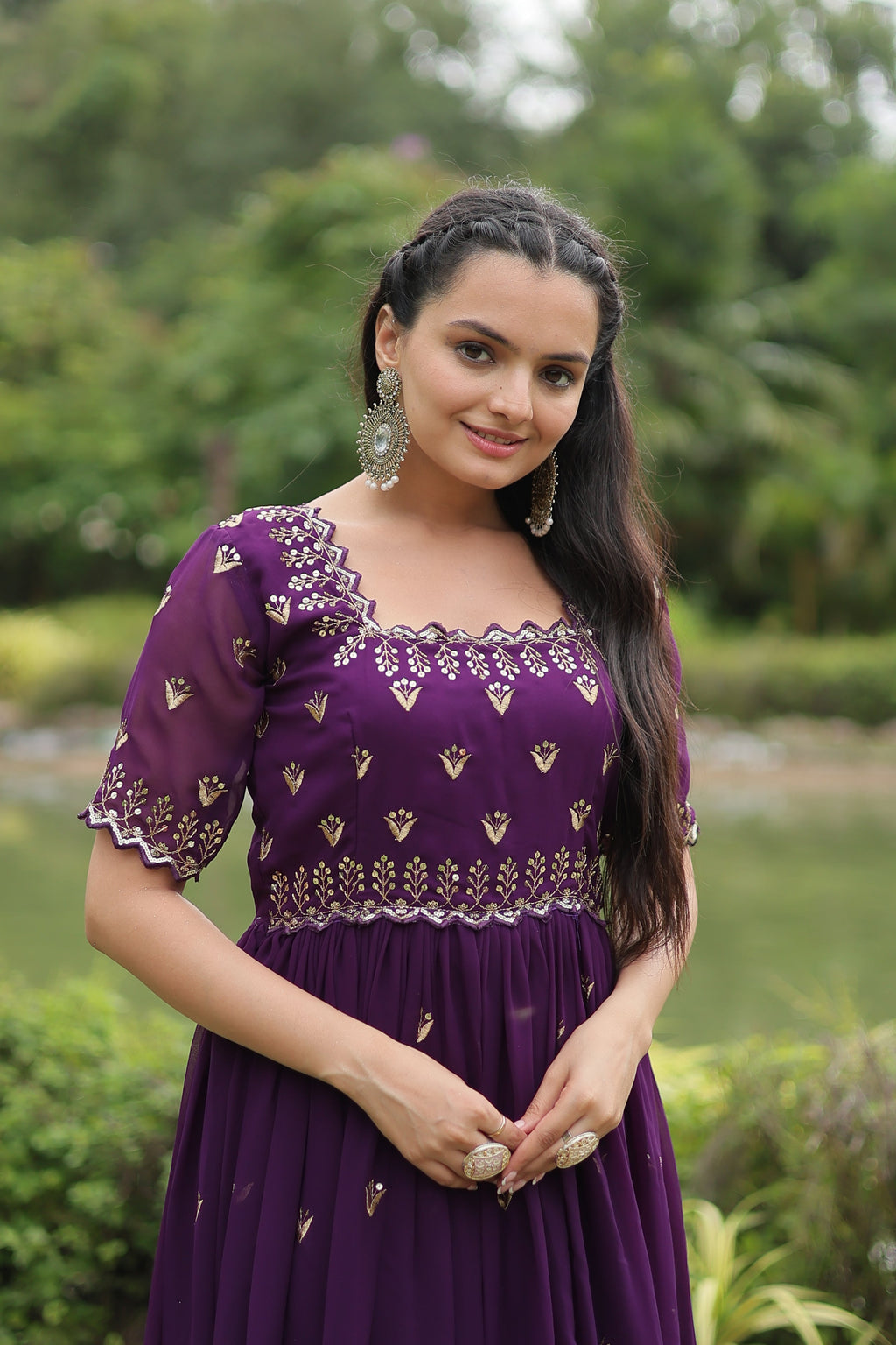 Teeya Creation Purple Color Faux Georgette Embroidery Work Fully Stitched Kurti | Grocsy