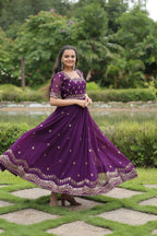 Teeya Creation Purple Color Faux Georgette Embroidery Work Fully Stitched Kurti | Grocsy