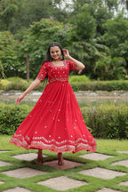 Teeya Creation Red Color Faux Georgette Embroidery Work Fully Stitched Kurti | Grocsy