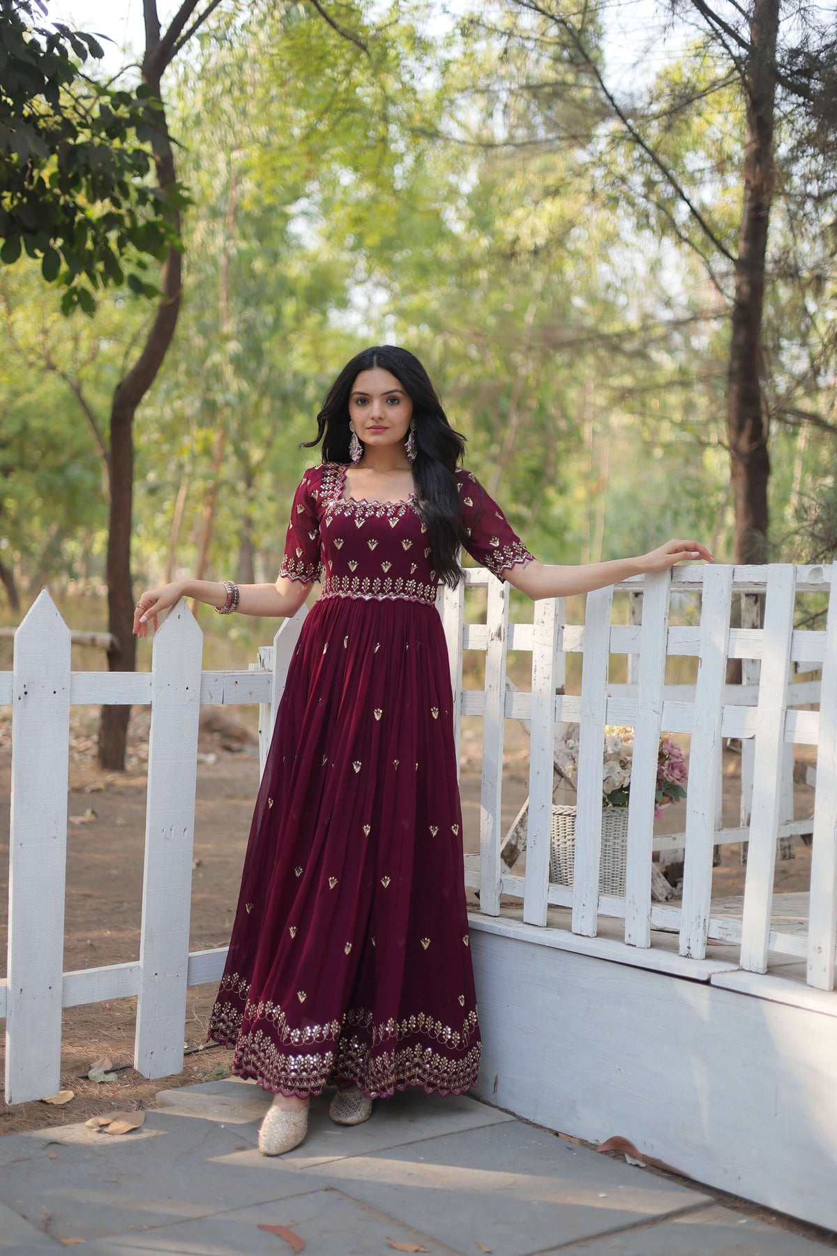 Teeya Creation Wine Color Faux Georgette Embroidery Work Fully Stitched Kurti | Grocsy