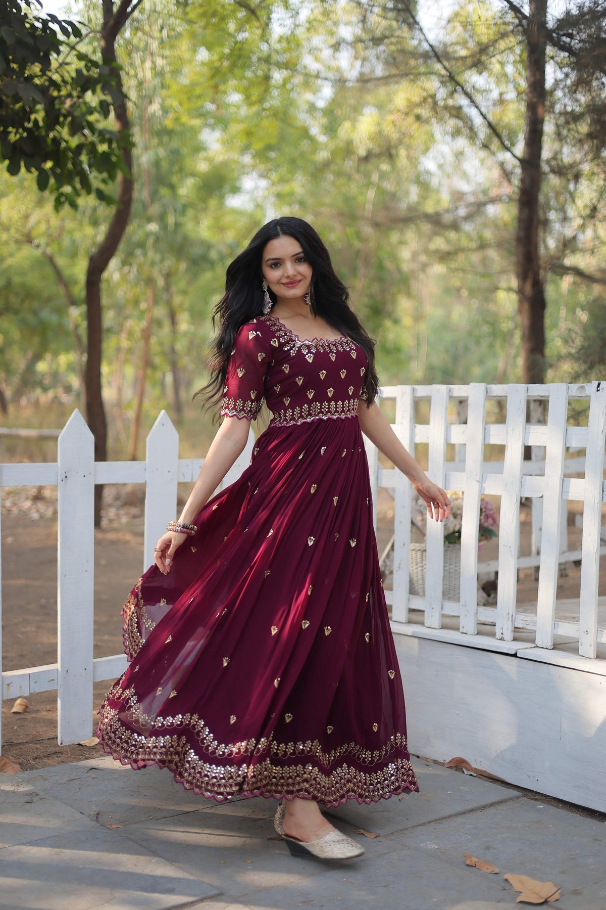 Teeya Creation Wine Color Faux Georgette Embroidery Work Fully Stitched Kurti | Grocsy