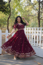 Teeya Creation Wine Color Faux Georgette Embroidery Work Fully Stitched Kurti | Grocsy