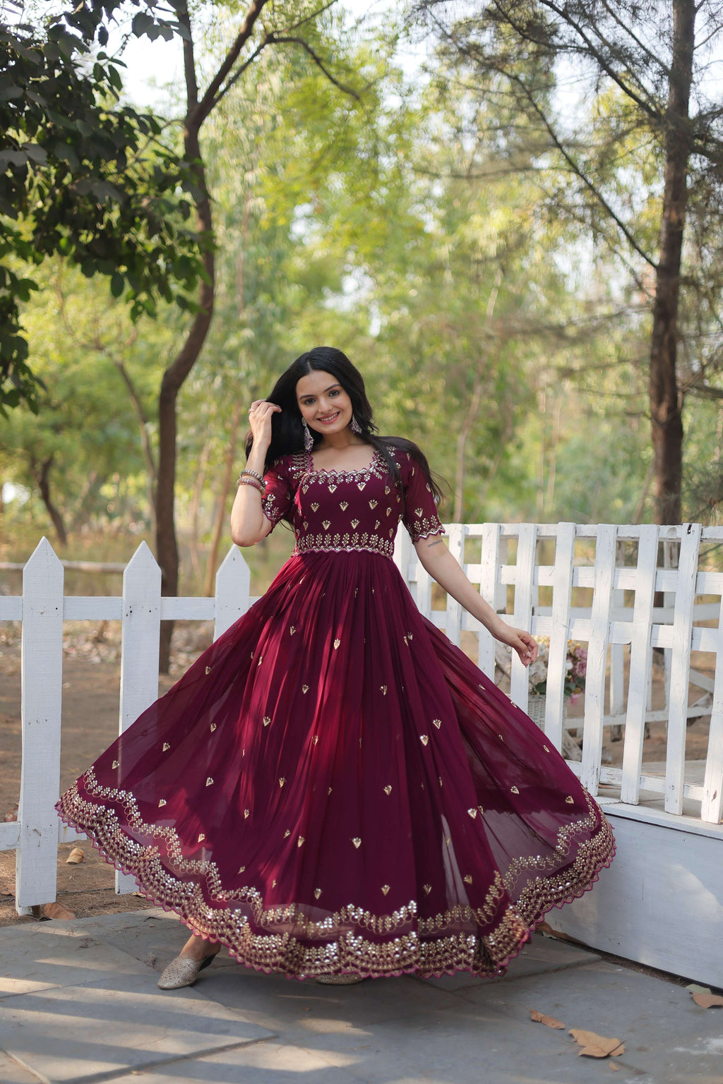 Teeya Creation Wine Color Faux Georgette Embroidery Work Fully Stitched Kurti | Grocsy