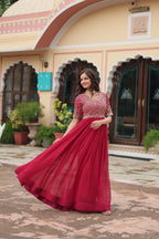 Teeya Creation Pink Color Faux Georgette Embroidery Work Fully Stitched Kurti | Grocsy