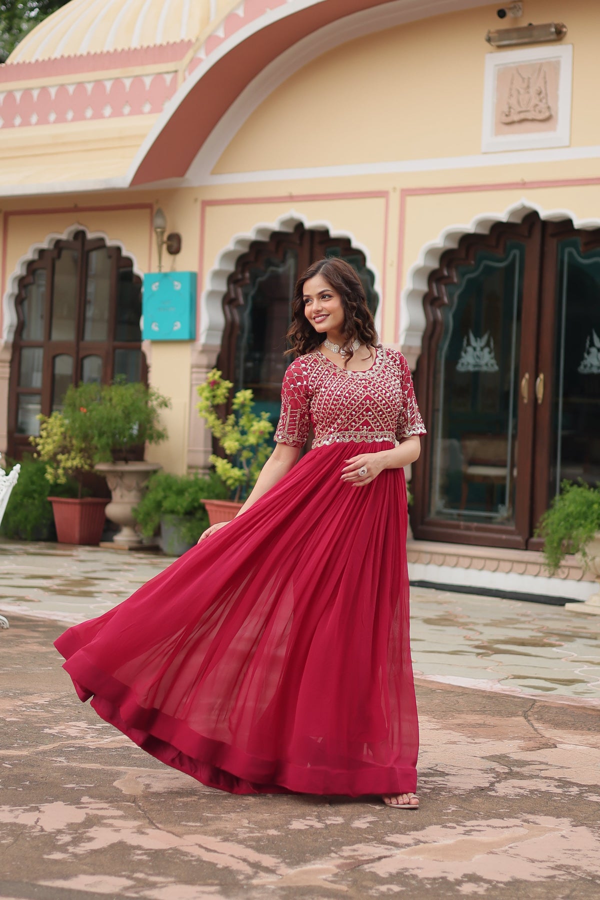 Teeya Creation Pink Color Faux Georgette Embroidery Work Fully Stitched Kurti | Grocsy