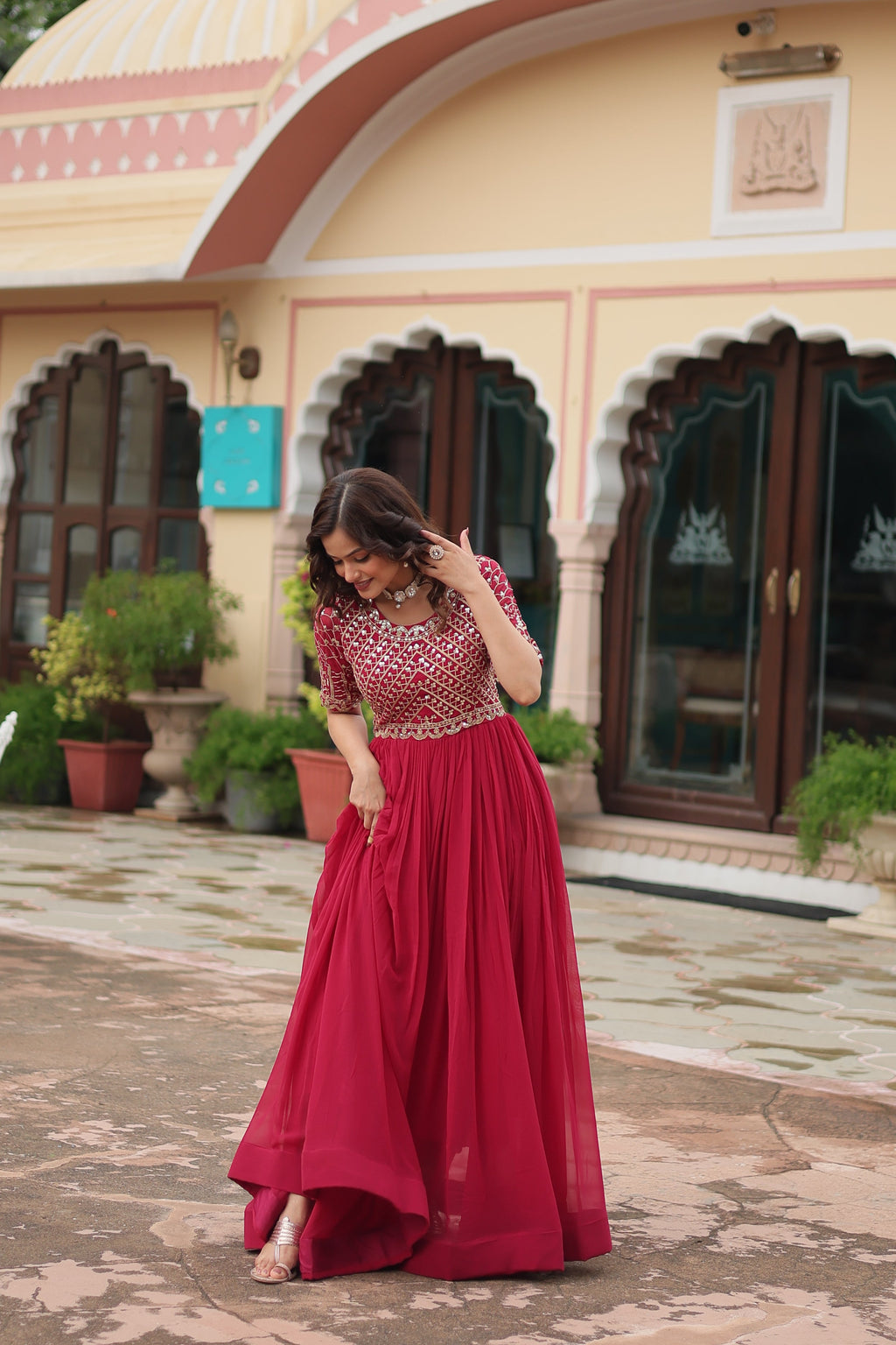 Teeya Creation Pink Color Faux Georgette Embroidery Work Fully Stitched Kurti | Grocsy