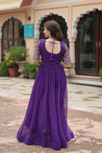 Teeya Creation Purple Color Faux Georgette Embroidery Work Fully Stitched Kurti | Grocsy