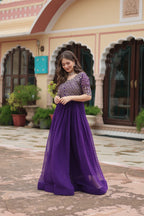 Teeya Creation Purple Color Faux Georgette Embroidery Work Fully Stitched Kurti | Grocsy