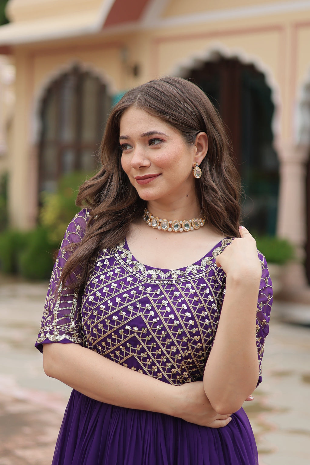 Teeya Creation Purple Color Faux Georgette Embroidery Work Fully Stitched Kurti | Grocsy