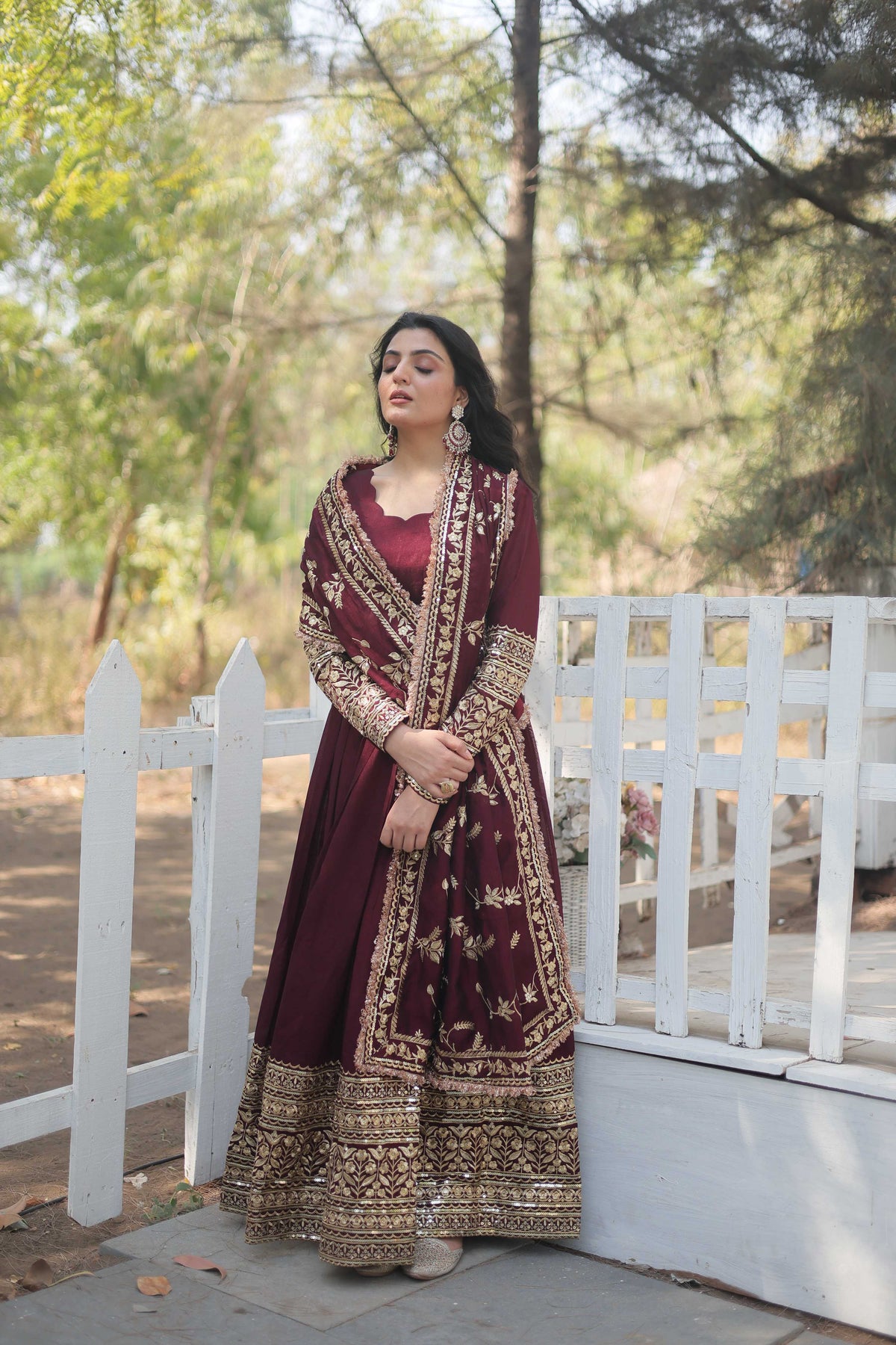 Teeya Creation Maroon Color Vichitra Simmar Silk Heavy Embroidery Work Fully Stitched Anarkali Gown | Grocsy