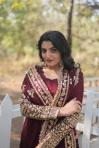 Teeya Creation Maroon Color Vichitra Simmar Silk Heavy Embroidery Work Fully Stitched Anarkali Gown | Grocsy