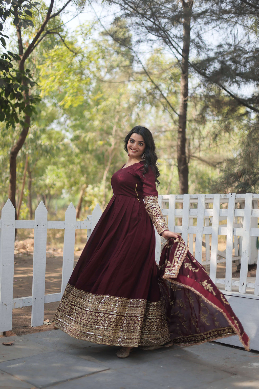 Teeya Creation Maroon Color Vichitra Simmar Silk Heavy Embroidery Work Fully Stitched Anarkali Gown | Grocsy