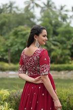 Teeya Creation Maroon Color Faux Georgette Embroidery Work Fully Stitched Kurti | Grocsy