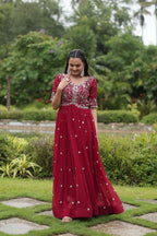 Teeya Creation Maroon Color Faux Georgette Embroidery Work Fully Stitched Kurti | Grocsy