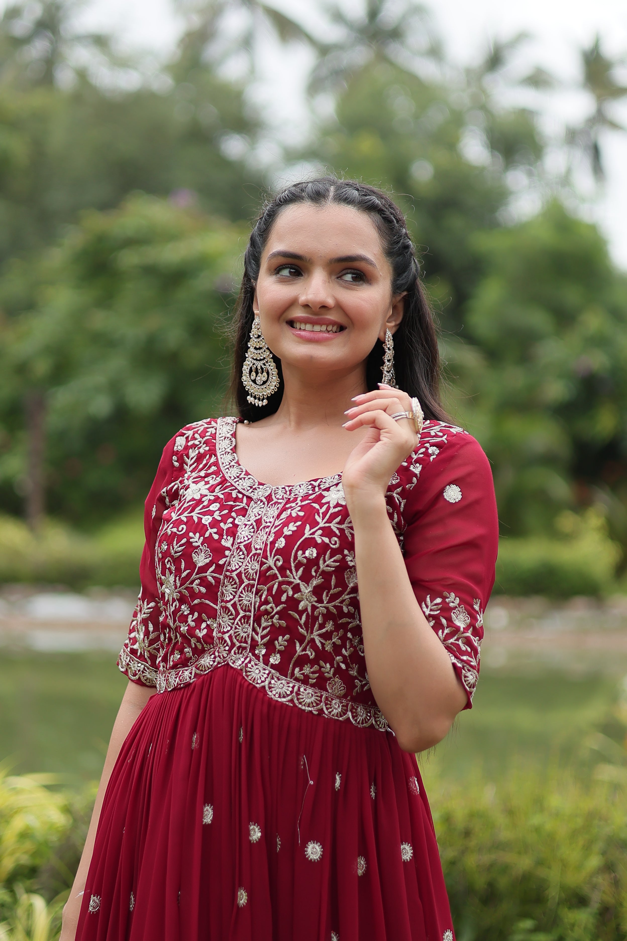 Teeya Creation Maroon Color Faux Georgette Embroidery Work Fully Stitched Kurti | Grocsy