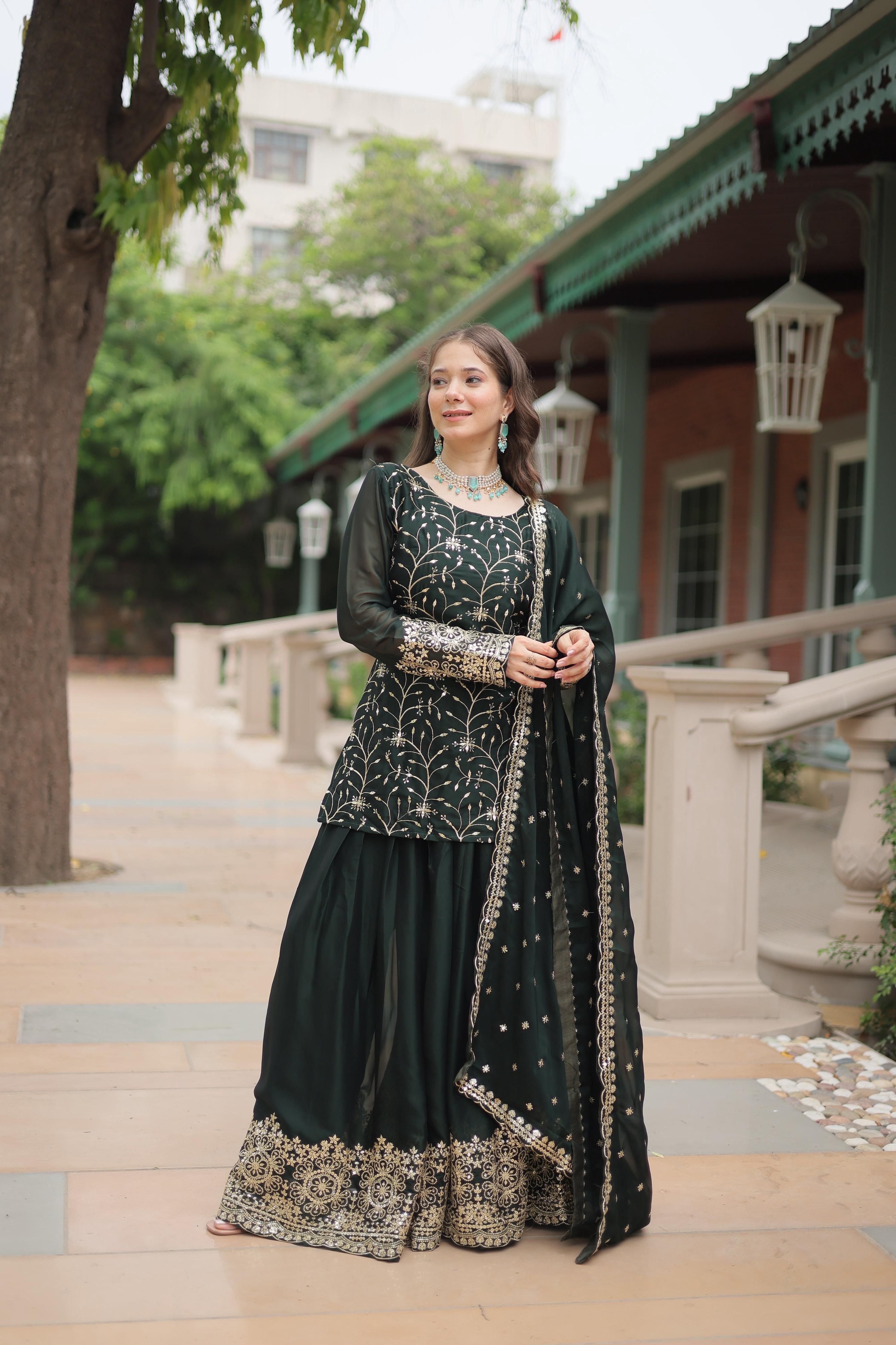 Teeya Creation Green Color rangoli Silk Heavy Sequence And Embroidery Work Fully Stitched Plazo Pair | Grocsy
