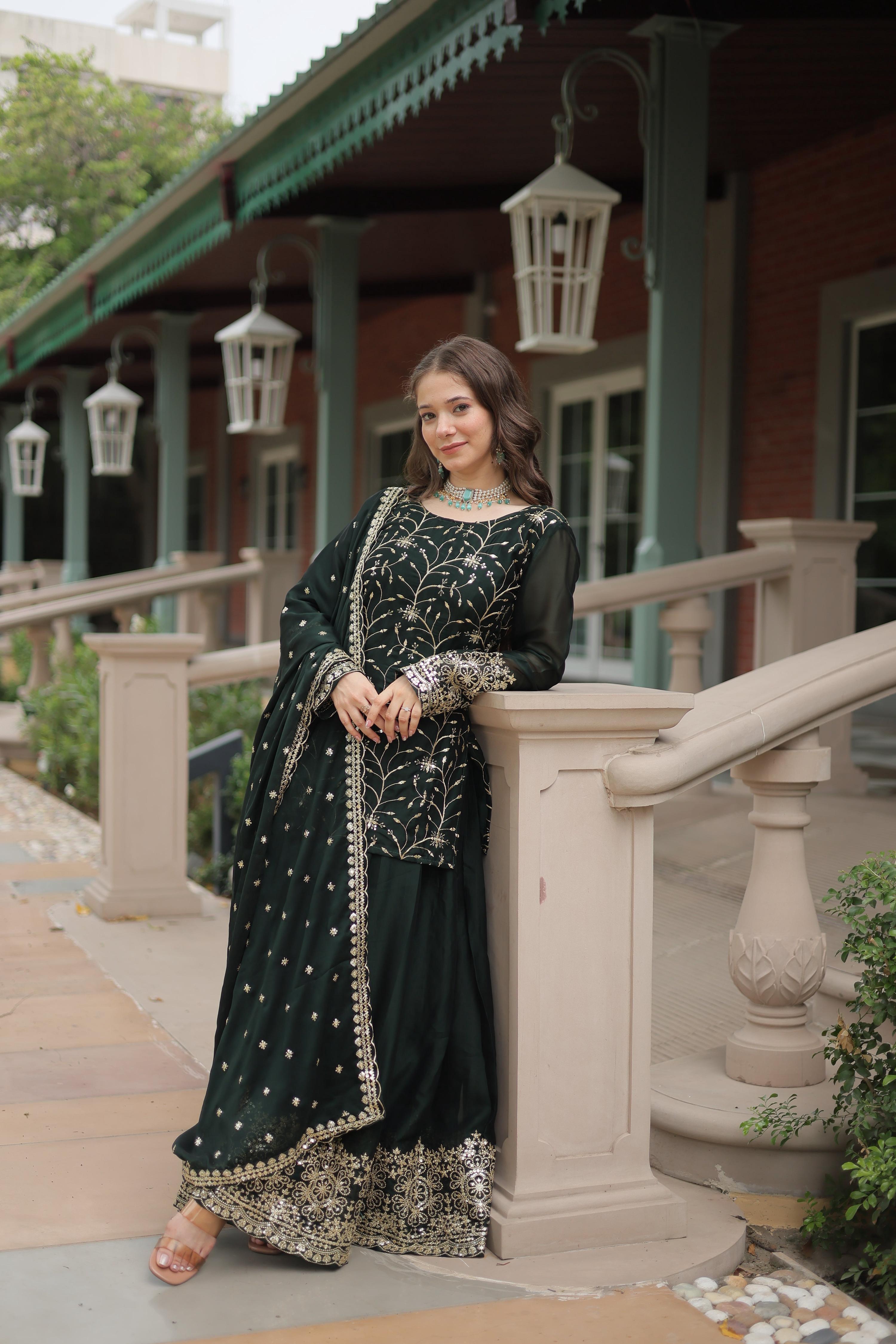 Teeya Creation Green Color rangoli Silk Heavy Sequence And Embroidery Work Fully Stitched Plazo Pair | Grocsy