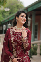 Teeya Creation Maroon Color rangoli Silk Heavy Sequence And Embroidery Work Fully Stitched Plazo Pair | Grocsy