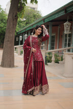 Teeya Creation Maroon Color rangoli Silk Heavy Sequence And Embroidery Work Fully Stitched Plazo Pair | Grocsy