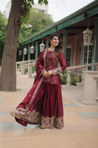 Teeya Creation Maroon Color rangoli Silk Heavy Sequence And Embroidery Work Fully Stitched Plazo Pair | Grocsy