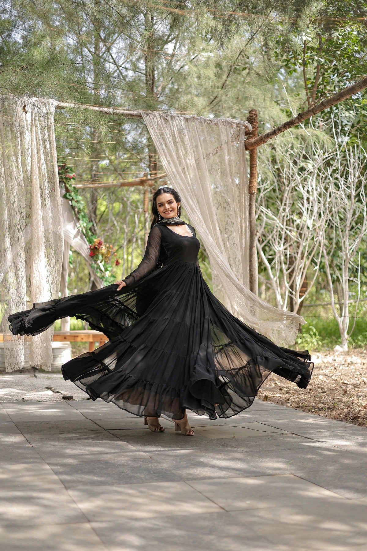Teeya Creation Black Color Faux Georgette Heavy Embroidery Work Dupatta Fully Stitched Gown | Grocsy