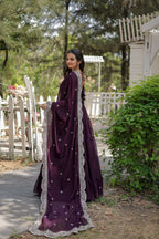 Teeya Creation Wine Color Faux Georgette Heavy Embroidery Work Dupatta Fully Stitched Gown | Grocsy