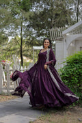 Teeya Creation Wine Color Faux Georgette Heavy Embroidery Work Dupatta Fully Stitched Gown | Grocsy