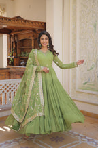 Teeya Creation Green Color Faux Georgette Heavy Work Fully Stitched Gown | Grocsy