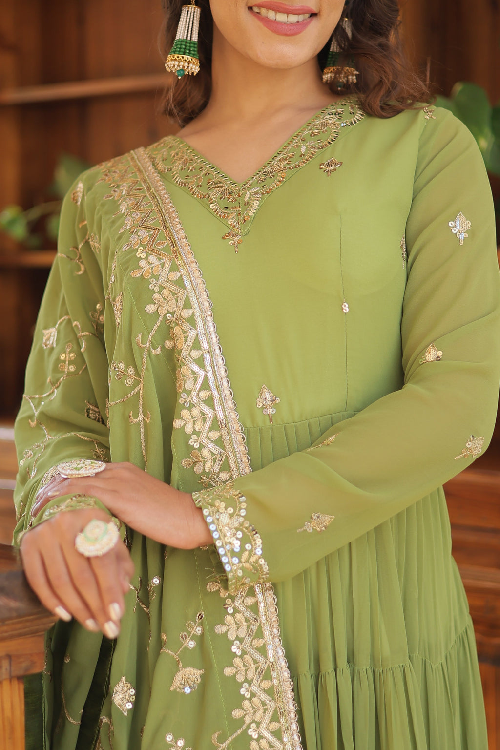 Teeya Creation Green Color Faux Georgette Heavy Work Fully Stitched Gown | Grocsy