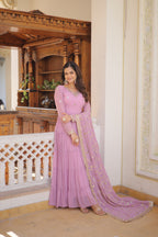 Teeya Creation Purple Color Faux Georgette Heavy Work Fully Stitched Gown | Grocsy