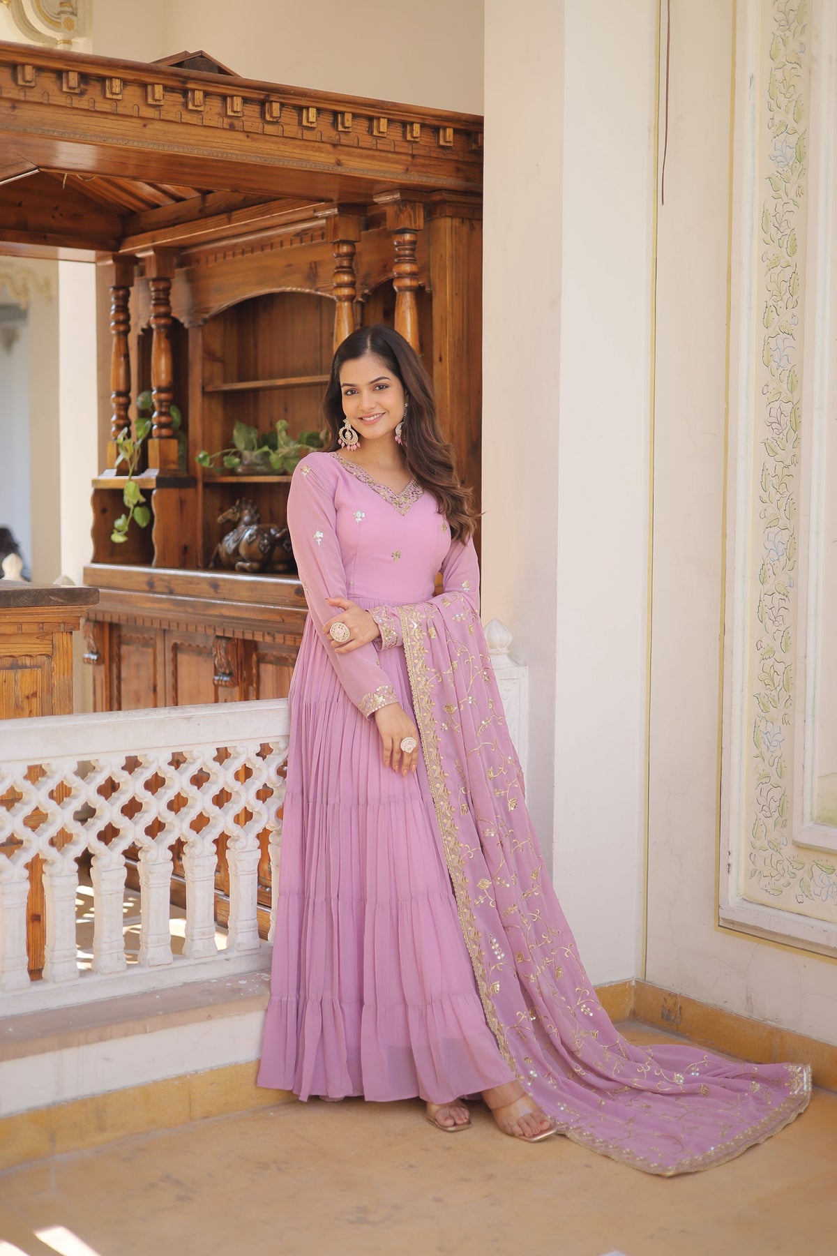 Teeya Creation Purple Color Faux Georgette Heavy Work Fully Stitched Gown | Grocsy