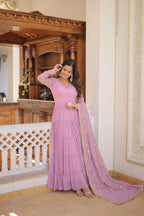 Teeya Creation Purple Color Faux Georgette Heavy Work Fully Stitched Gown | Grocsy