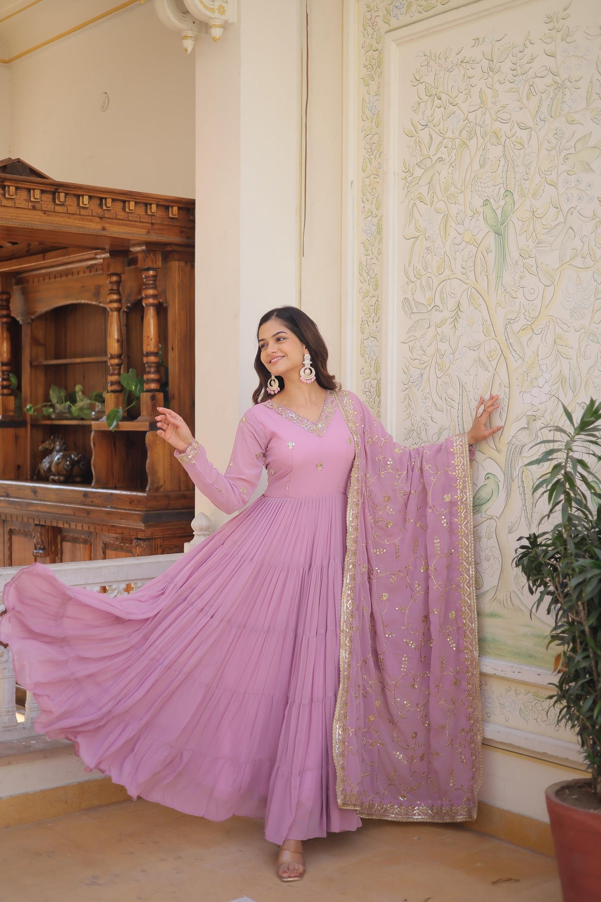 Teeya Creation Purple Color Faux Georgette Heavy Work Fully Stitched Gown | Grocsy