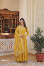 Teeya Creation Yellow Color Faux Georgette Heavy Work Fully Stitched Gown | Grocsy