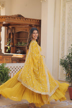 Teeya Creation Yellow Color Faux Georgette Heavy Work Fully Stitched Gown | Grocsy