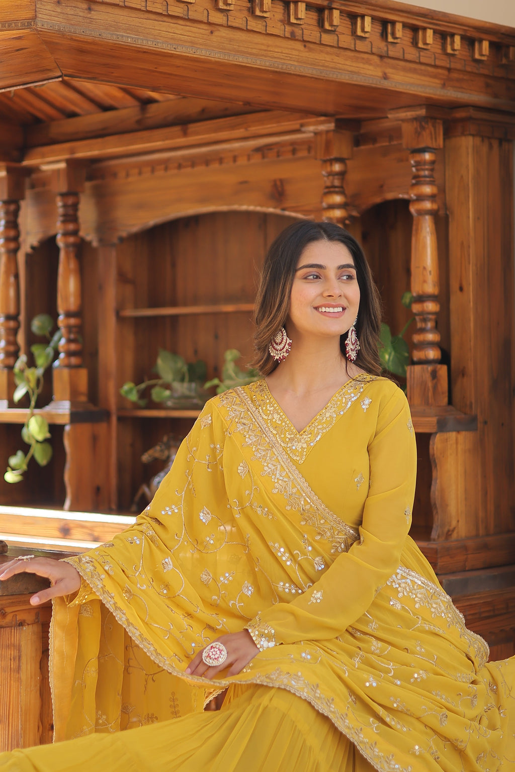 Teeya Creation Yellow Color Faux Georgette Heavy Work Fully Stitched Gown | Grocsy