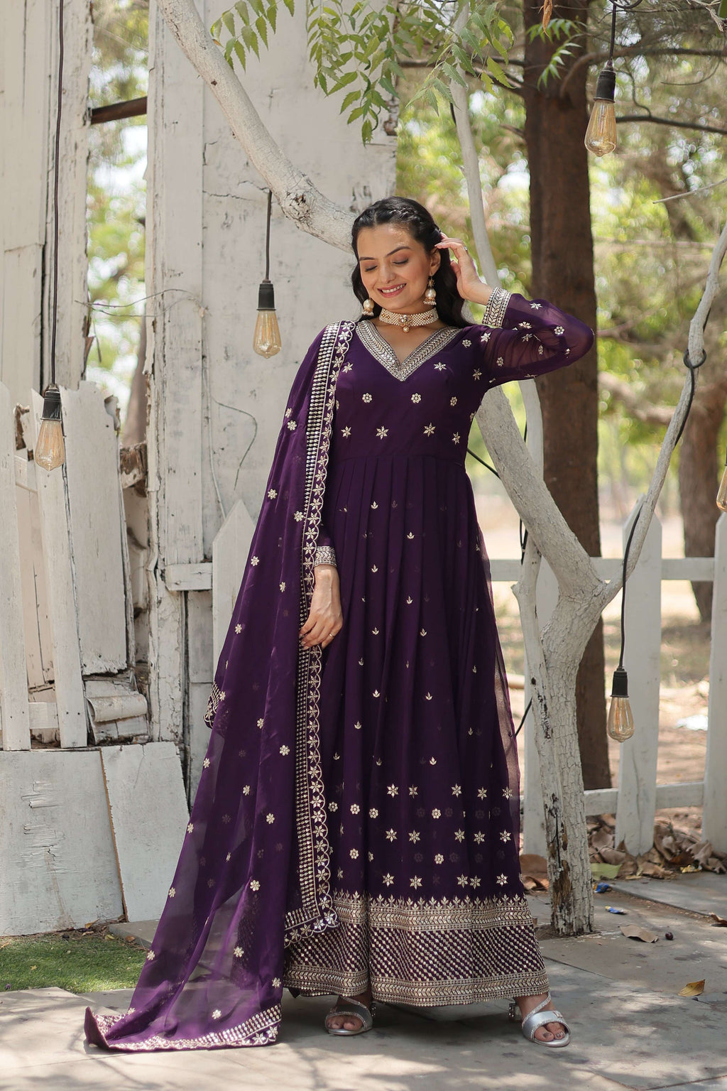 Teeya Creation Purple Color Faux Georgette Heavy Work Fully Stitched Gown | Grocsy