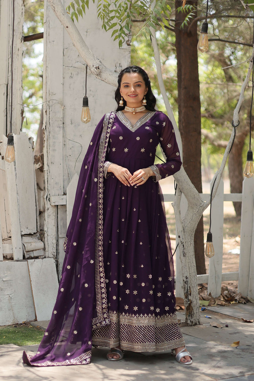 Teeya Creation Purple Color Faux Georgette Heavy Work Fully Stitched Gown | Grocsy