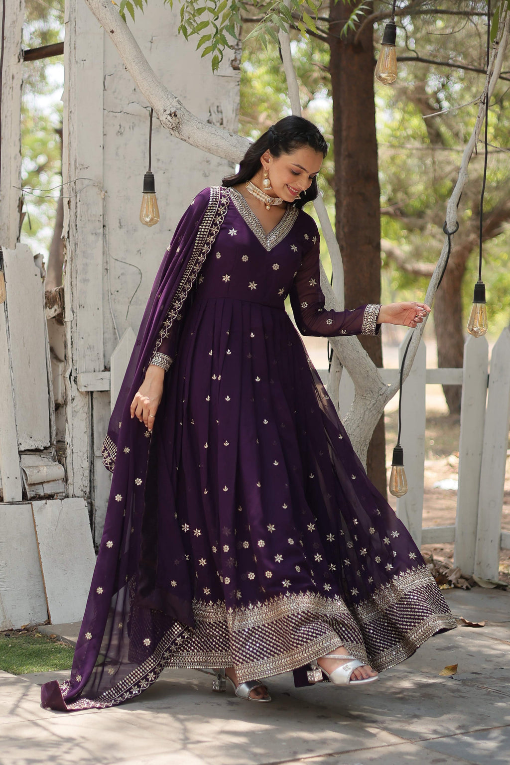 Teeya Creation Purple Color Faux Georgette Heavy Work Fully Stitched Gown | Grocsy