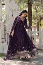 Teeya Creation Purple Color Faux Georgette Heavy Work Fully Stitched Gown | Grocsy