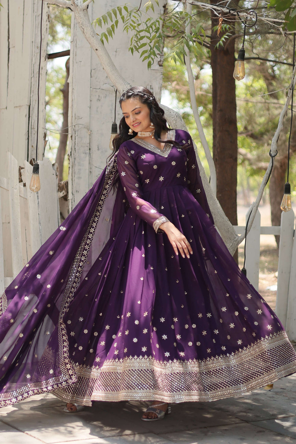 Teeya Creation Purple Color Faux Georgette Heavy Work Fully Stitched Gown | Grocsy