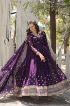 Teeya Creation Purple Color Faux Georgette Heavy Work Fully Stitched Gown | Grocsy