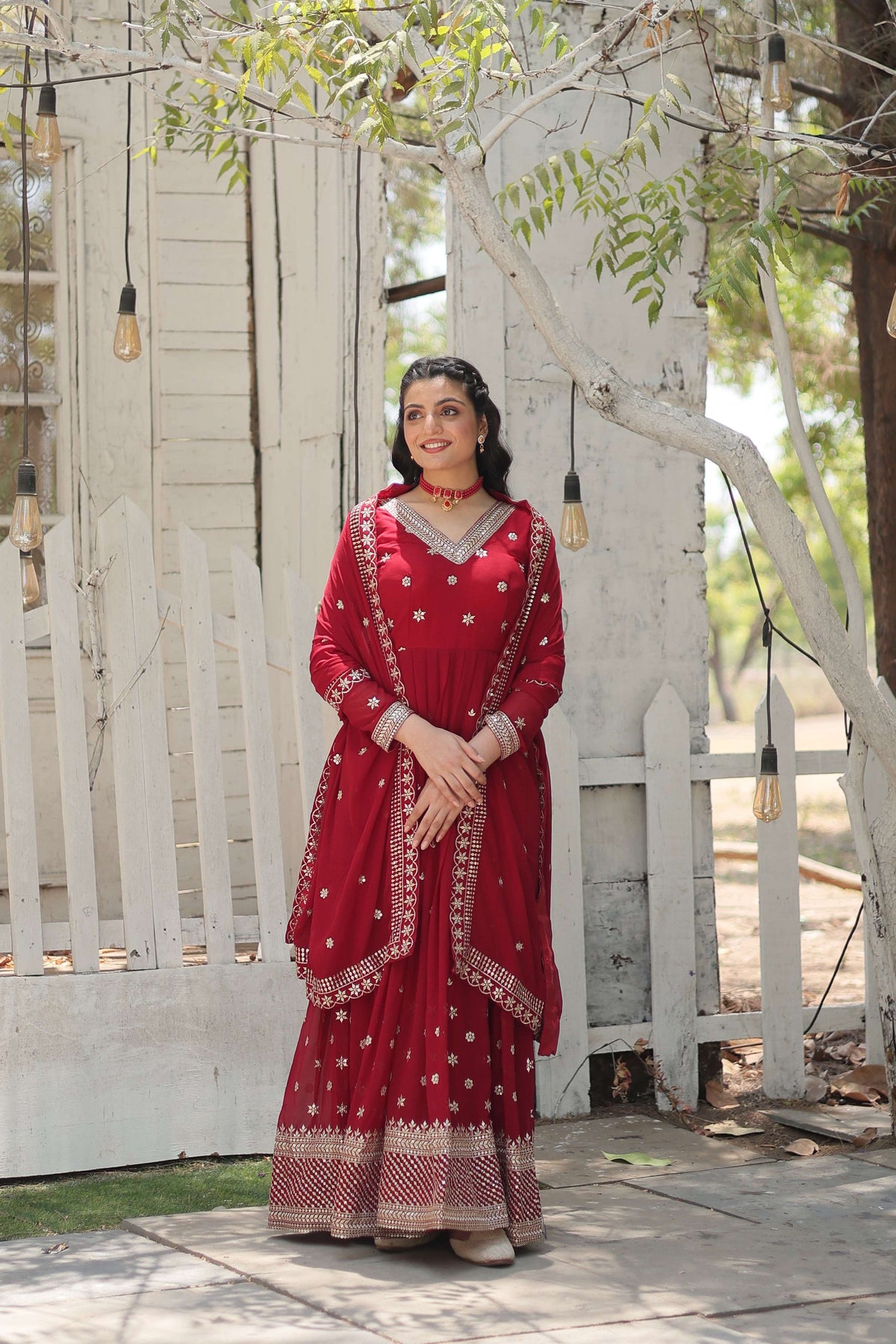 Teeya Creation Maroon Color Faux Georgette Heavy Work Fully Stitched Gown | Grocsy